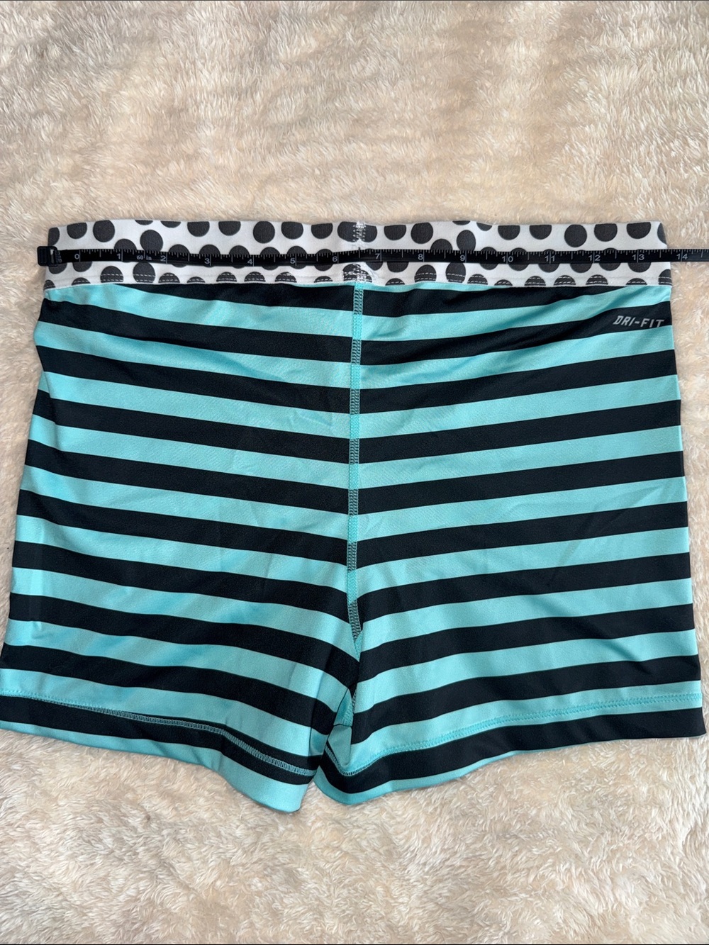 Nike Aqua & Black Striped Performance Shorts with Polka-Dot Waist Dri-Fit, XL - Picture 4 of 5